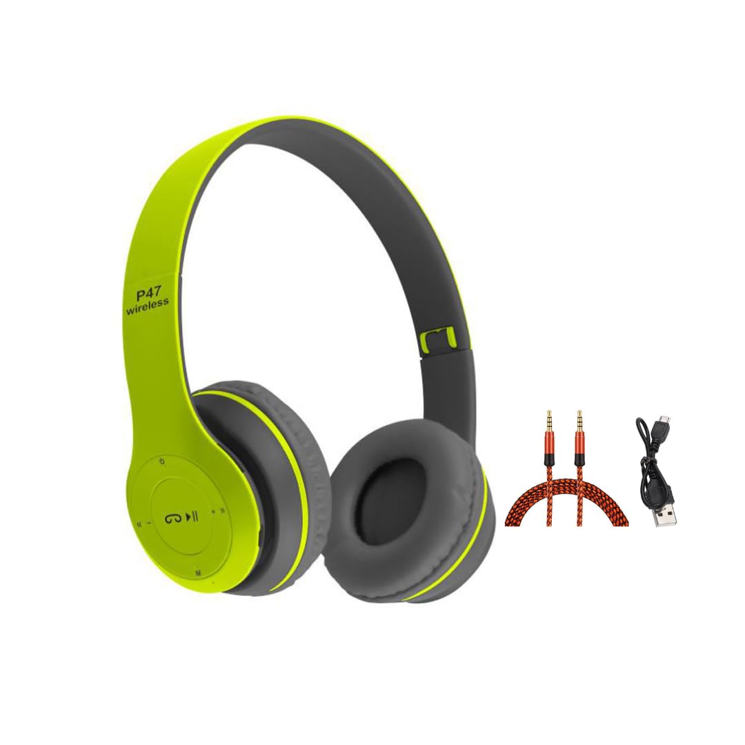 icall P47 Wired & Wireless Bluetooth Headphone with Mic and SD Card Supports Bluetooth Headset (Green, True Wireless)-image-10