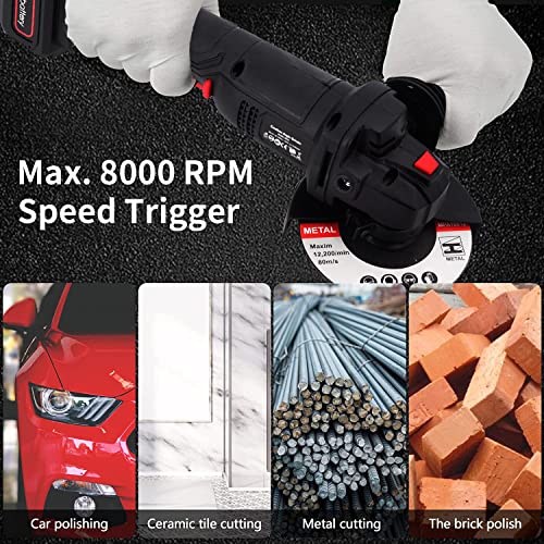 Werktough 20V Cordless Angle Grinder Kit 4-1/2 Inch With 4.0Ah Lithium-Ion Battery & Fast Charger High Speed 8000Rpm Easy Handle With 3Pcs Cutting Disc And 2Pcs Grinding Disc In Tool Bag #TOP3