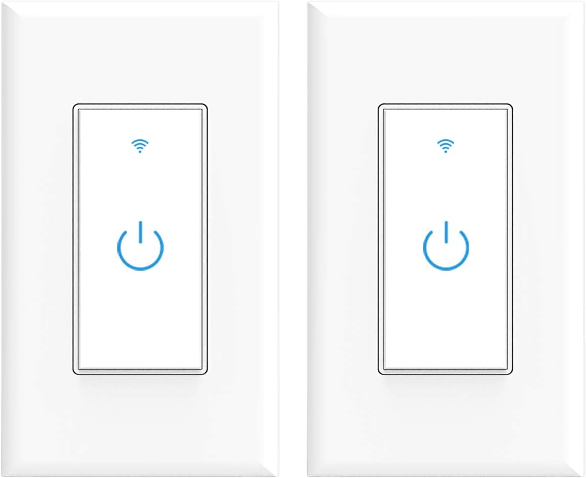 Wifi Smart Switch, Wifi Light Switch 2 Packs, Compatible with Alexa and Google Home, App Remote Control with Timing Funtion, No Hub Required (Neutral Wire Required)