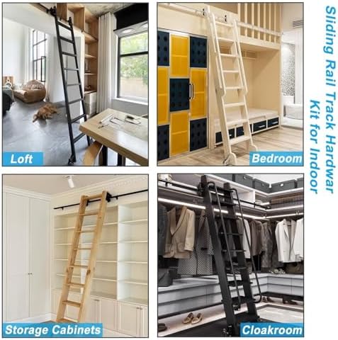 Gold Library Ladder Hardware Kit - Mobile Bookcase Track System with Brake Wheels, 6.6ft Rail for Home or Office - DIY Rolling Ladder Accessories (Ladder Not Included)