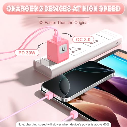 Image of Aolcev USB C Cable for iPhone 17 Fast Charging Robot USB C Wall Charger Block 30W Type C Cord Cute Charging Blocks for iPhone 16 15 Pro Max iPad Galaxy S25 Phone for Women Pink