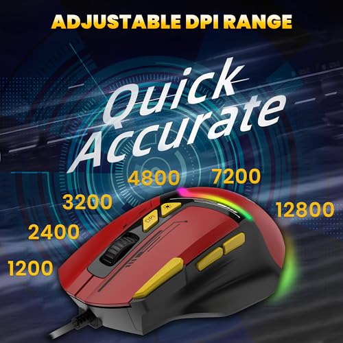 Image of Ant Esports GM333 RGB Wired High End Optical Ergonomic Gaming Mouse with 12800 DPI 1.5M Braided Cable Comes with Inbuilt Software Huano Switches with Rubber Coated Top Cover - Black /Red /Yellow