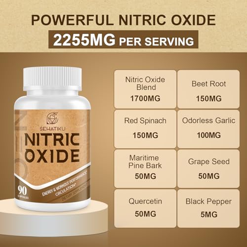 Image of SehatiKu Nitric Oxide Supplement, Nitric Oxide Booster & 6-in-1 Phytonutrient Blend for Heart, Flow, Immune - 90 Capsules (1 Bottle)