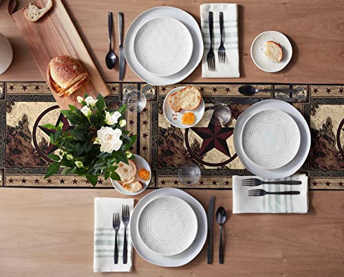 Linen Burlap Table Runner Western Texas Star On Wood Panel Rustic Vintage Style Kitchen Table Runner For Birthday Wedding Baby Shower Home Dining Table Decor,13X70 Inch #TOP2