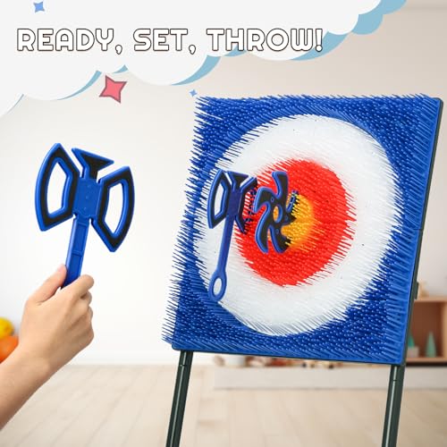 A11N SPORTS Axe Throwing Game with Steel Frame and Bristle Target, Safe Indoor Outdoor Target Game Set, Adjustable Height Yard Game with Axes & Stars for Backyard, Lawn, or Party Play (Blue/Red) by A11N SPORTS - Image 7