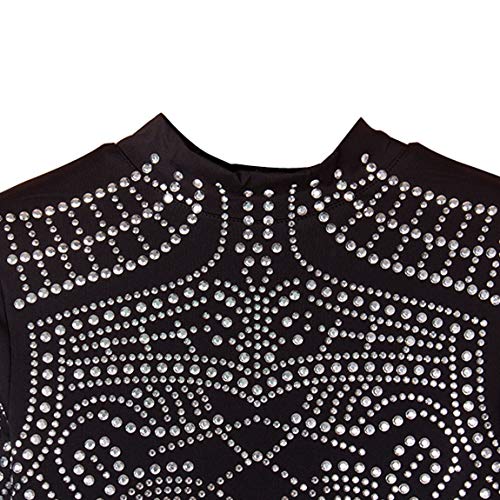 VWIWV Women Retro Luxurious Long Sleeve Mini Dress Sequin Bodycon Party Mini Dress with Zipper Black