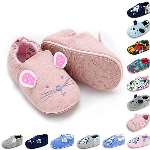 Baby Boys Girls Shoes Non Slip Slipper Sneaker Soft Sole Moccasins Newborn Infant Toddler Cartoon First Walker Crib House Shoes(12-18 Months, 01 Cat Pink)