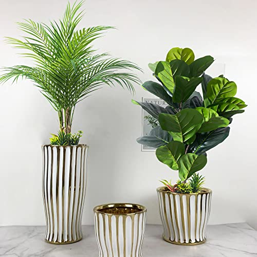 Kmitang 27.6” Set Of 2 Artificial Palm Tree Indoor Fake Fiddle Fig Tree Faux Tropical Plants Plastic Fiddle Leaf Artificial Palm Plant Outdoor For Home Living Room Office Floor Decor（Palm+Ficus） #TOP5