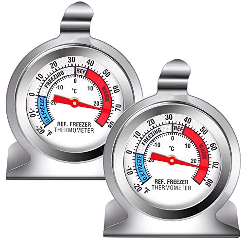 URATOT 2 Pack Refrigerator Freezer Thermometer Classic Series Large Dial Fridge Thermometer Temperature Thermometer with Hanging Hook and Retractable Stand