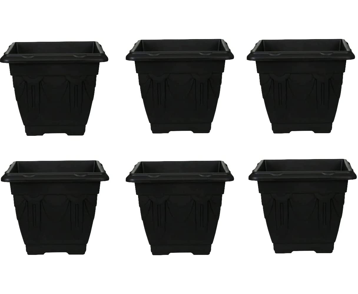 PHG Antique Square Indoor Outdoor Plastic Planter Pot | Venetian Style Flower Pot | Large Planter Set | Herb Planter | Barrel Planters | Over Fence Planters | 30 metres (Pack of 6, Black)