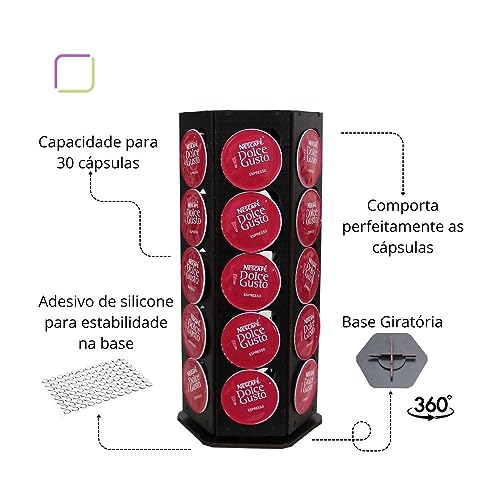 Porta Cápsulas Suporte De Café Torre Giratória Preta