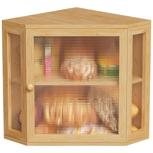 BEWISHOME Bamboo Bread Bin for Kitchen Countertop, Double Layer Design, Spacious Storage with Corrugated Acrylic Door Panel (Extra Large)