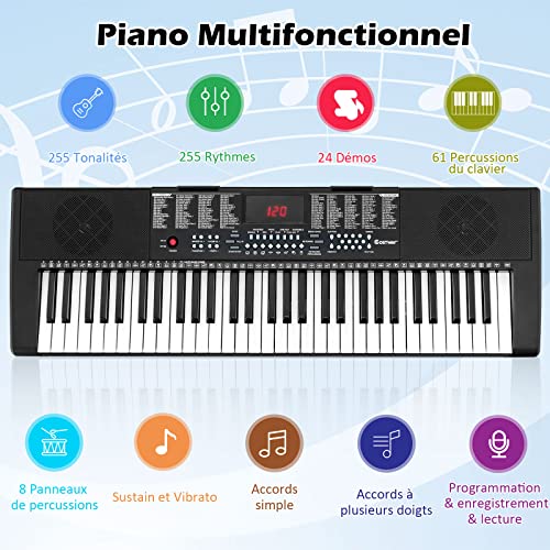 COSTWAY Clavier Électronique à 61 Touches Portable avec Microphone,Piano Numérique avec Pupitre,255 Sons,255 Rythmes,24… - Les Beatles, Paul McCartney, John Lennon, RIngo Starr, George Harrison COSTWAY Clavier Électronique à 61 Touches Portable avec Microphone,Piano Numérique avec Pupitre,255 Sons,255 Rythmes,24… – Image 4