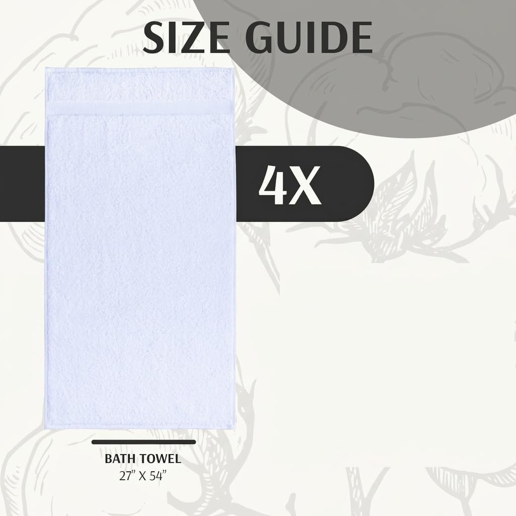Luxury Turkish Bath Towels Set of 4, Double Stitched 100% Cotton True 600 GSM Soft & Absorbent Bathroom Towels, Hotel & Spa Collection, Large 27x54 Inch Towels (White)