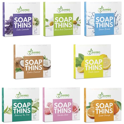 400 Sheets Antibacterial Paper Soap Strips For Hand Washing - 8 Pack Portable Disinfecting Pocket Travel Soap Thins Dissolvable & Disposable Camping Mini Size Dry SoapSheets For Hands (Variety 8x50)