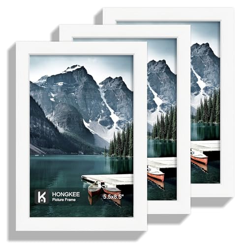 Hongkee 5.5 x 8.5 Diploma Frame - Made of Real Glass and White Wooden Frame 5.5 by 8.5 Photo for Wall or Tabletop Display 3 Pack