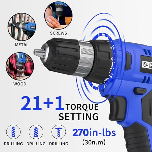Image of FADAKWALT Cordless Drill Set, 20V Electric Power Drill with Battery And Charger, Torque 30N, 21+1 Torque Setting, 3 /8-Inch Keyless Chuck, LED Work Light, Complete Drill & Driver Bits Kit（blue)
