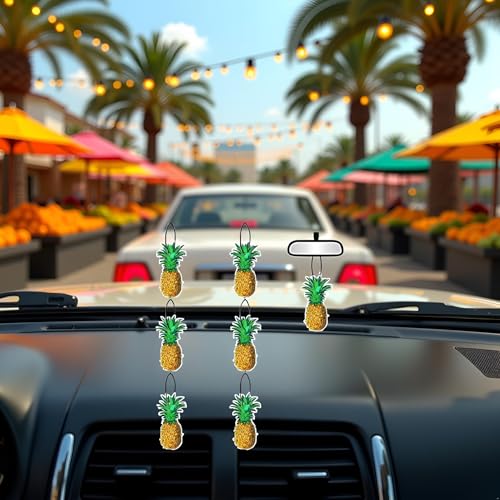 Image of 6 Pcs Pineapple Car Air Fresheners, Funny Pineapple Hanging Car Air Fresheners Long Lasting Cute Car Mirror Scented Hanging Car Decoration Ornaments Gift Interior Accessories for Men Women