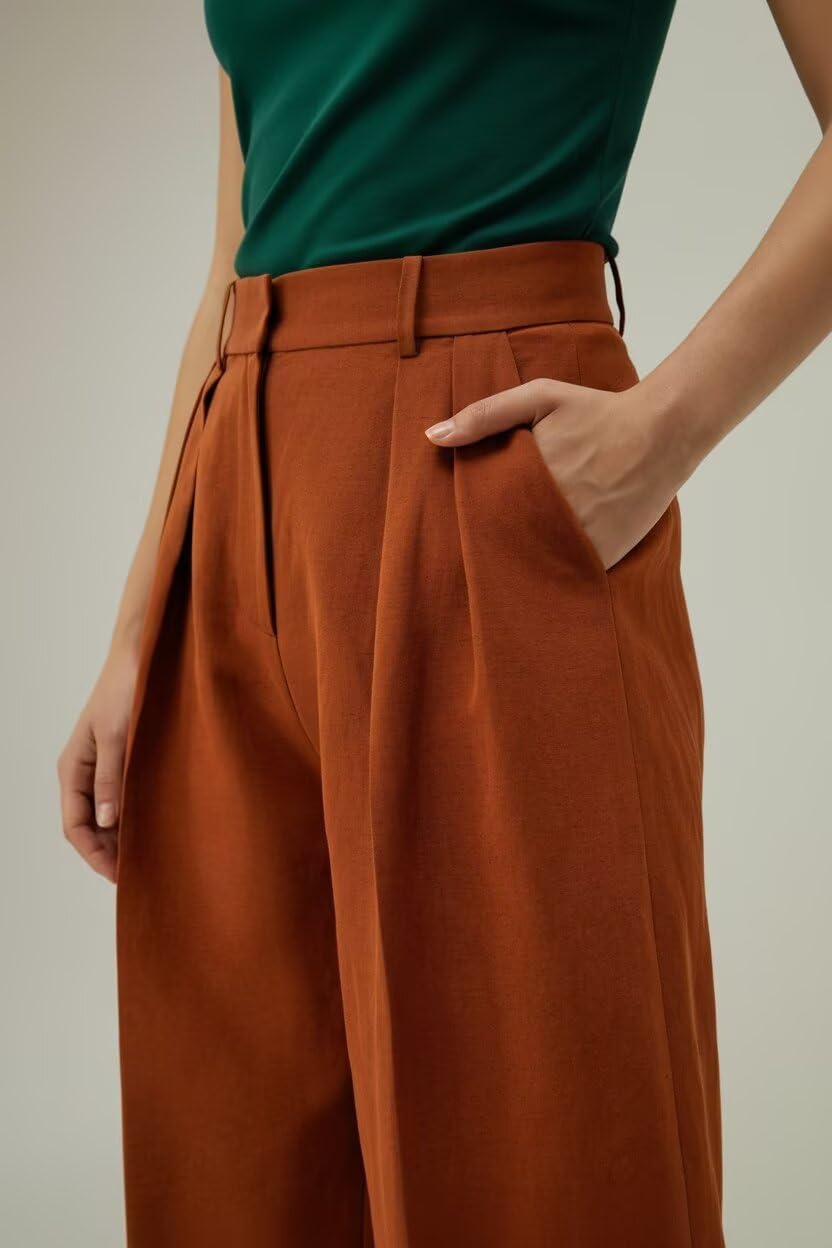 Linen Pants Women Wide Leg Pants Women Dressy Casual High Waisted Summer Beach Trousers with Pockets - Image 2