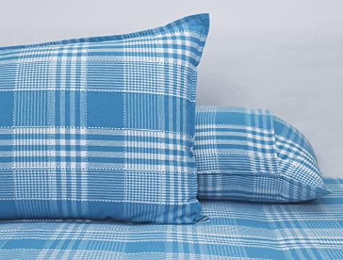 Image of AIRWILL, 200GSM Handloom Cotton Double Bedsheet with 2 Pillow Covers (Track Dobby Teal Blue)