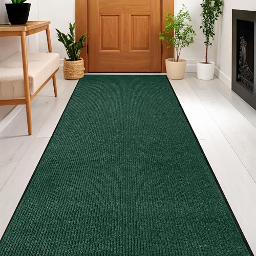 Image of Durable Rubber Door Mat - Heavy Duty, Indoor /Outdoor, Easy Clean, Waterproof, Low-Profile Mat for Entry, Patio, Garage - Stylish (Green, 8' x 4' (Mud Trapper))