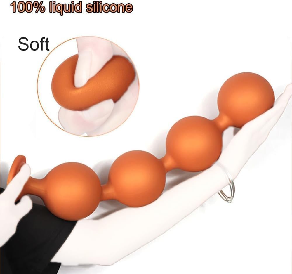 Perle Anali in Silicone Dorato XXL - Enorme Dildo Anale con Catena Anale - Dildo Anale per Donne E Uomini - Plug Anale con Ventosa - Giocattolo Sessuale Dilatatore Anale, One Color, L: 38 * 6cm