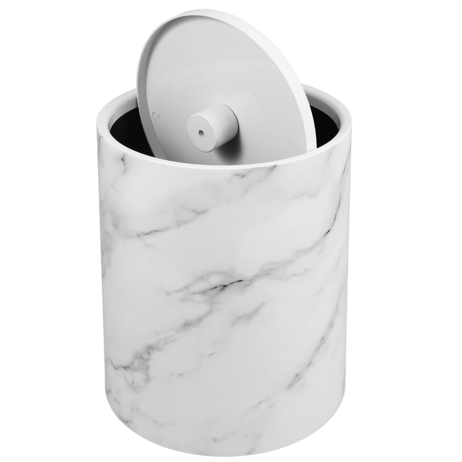 1pieza Papelera De Cocina De Imitación Mármol Tapa Oscilante Cubo De Para Baño y Diseño y