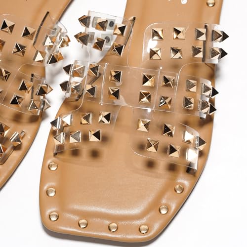 Cape Robbin Women's Gold Spike Studded Slide Sandals - Open Toe Slip On Lightweight Comfort for Beach Pool (Amisha)4