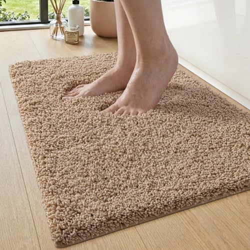 DEXI Alfombra Baño Súper Absorbente 40 x 60 cm, Alfombrillas Baño Antideslizante y Extra Grueso, Lavable a Máquina, Alfombras de Microfibra Suave para Bañera y Ducha, Beige
