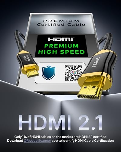 Image of Fedus 1 Meter Certified Premium 8K High-Speed Hdmi Cable (8K60Hz & 4K120Hz Nylon Braided Hdmi Cables Cord 2.1,48Gbps Hdcp 2.2 & 2.3,Hdr 10 Ethernet,Earc,Compatible With Laptop,Pc,Monitor,Tv-Black