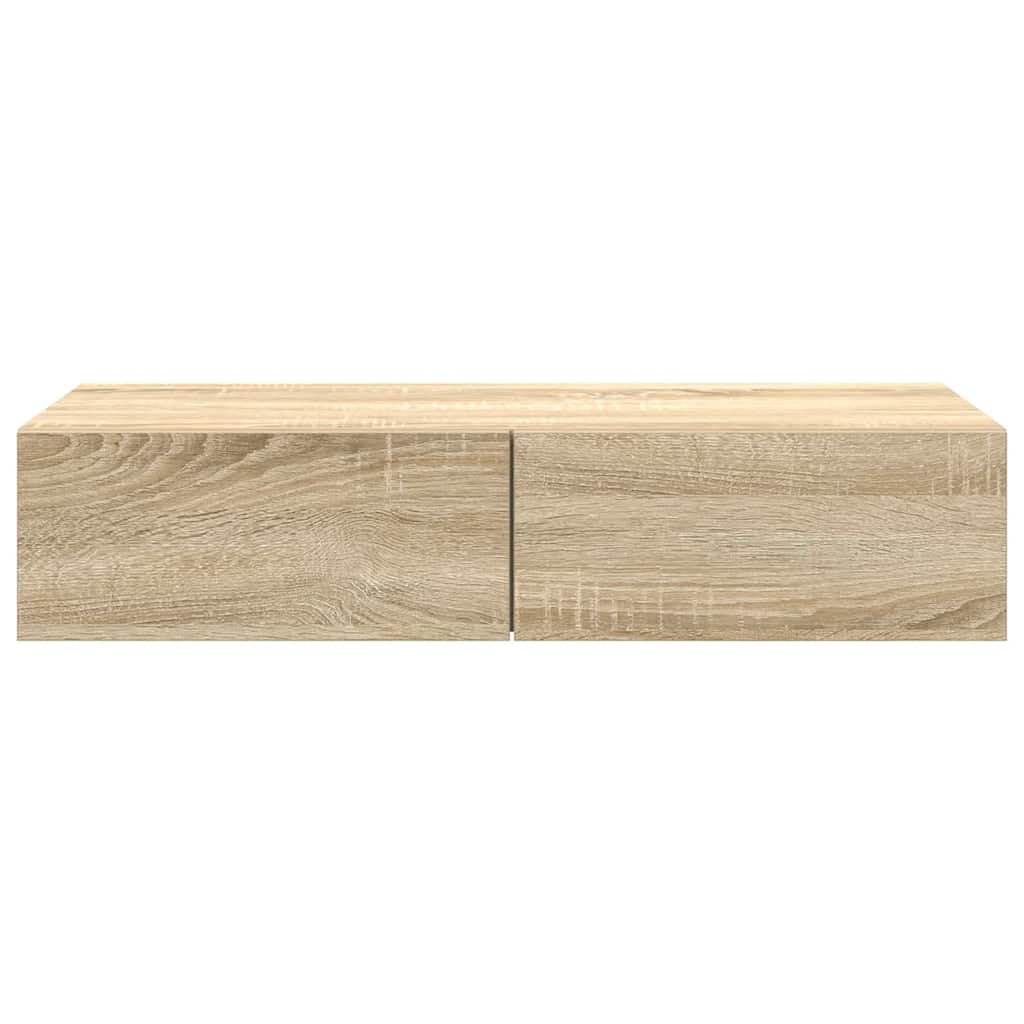 Estantería de pared con cajones, roble Sonoma, 80 x 33 x 17 cm, material de madera, estante flotante para salón, dormitorio, pasillo, moderno estante de pared, soporta hasta 60 kg