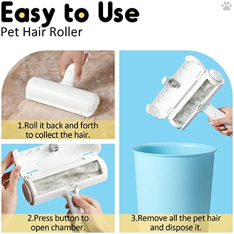 MUDEELA Pet Hair Remover Roller, Reusable Cat and Dog Hair Remover Brush, Self-Cleaning, Eco-Friendly Pet Fur Remover for Carpet, Furniture, Clothes, Bedding, laundry and Sofa, White