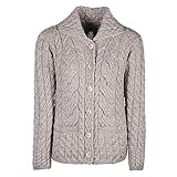 100% Weich Merino Wolle Aran Mills Damen 6 Knopf Kabel Merino Wolle Strickjacke Hellbeige - Hellbeige, L
