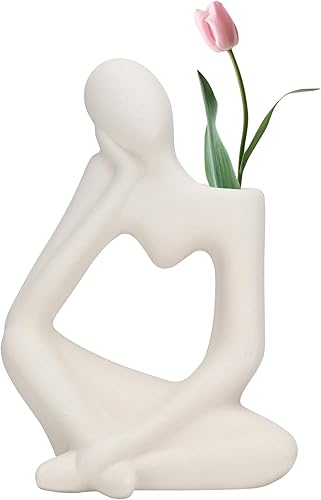 Jarrón blanco de cerámica, florero para decoración moderna del hogar, jarrón de cerámica minimalista para estante y mesa, centros de mesa, sala de