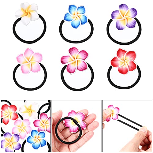 Lurrose 12Pcs Plumeria Hair Ties Soft Ceramic Hair Ring Flower Hair Rope Black Rubber Band Flower Hair Bands For Girls #TOP1