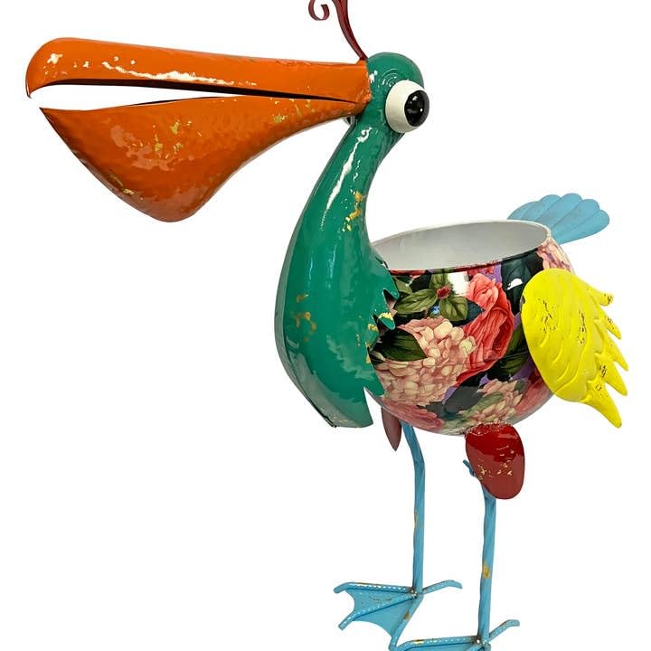 Colorful Enameled Metal Pelican Planter - Purple