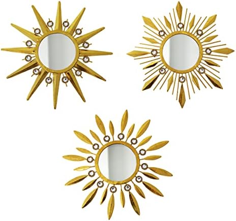 Champagne Gold Round Mirrors for Wall Pack of 3 - | Decorative Mirrors for Wall Decor& Vintage Room Decor | Sunburst Circle Mirrors Modern Gifts for Women & Moms | Decorative Mirrors