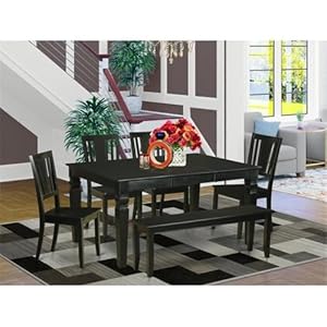 East West Furniture WEDU6D-BLK-W 6 Piece Dining Table Set Contains a Rectangle Wooden Table with Butterfly Leaf and 4 Dining Room Chairs with a Bench, 42x60 Inch, Black East West Furniture WEDU6D BLK W 6 Piece Dining Table Set Contains a Rectangle Wooden Table with Butterfly Leaf and 4 Dining Room Chairs with a Bench 42×60 Inch Black