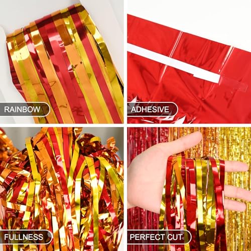 Image of Rainbow Foil Fringe Curtains, 2 Pack 3.3x6.6ft Rainbow Metallic Tinsel Metallic Streamers Holiday Photo Booth Props Backdrop for Rainbow Birthday Wedding Bridal Shower New Years Party Decorations