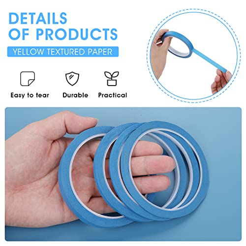 ASTER 4 Rollen Fineline Tape,Zierstreifenband Masking Tape Band 1/5/3/6/12.6 mm breit x 50 Meter Selbstklebendes Band Whiteboard Klebeband,4 Breiten Kreppband mit feiner Linie (Blau)