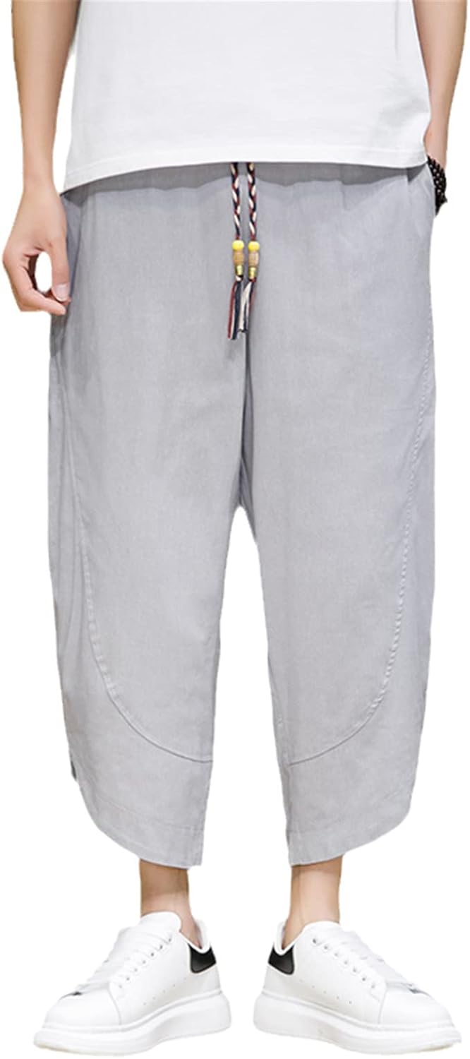 GYXHPTD Pantalones holgados de algodón para hombre, pantalones harén de hip hop, pantalones harén de pierna ancha, pantalones casuales vintage para hombre