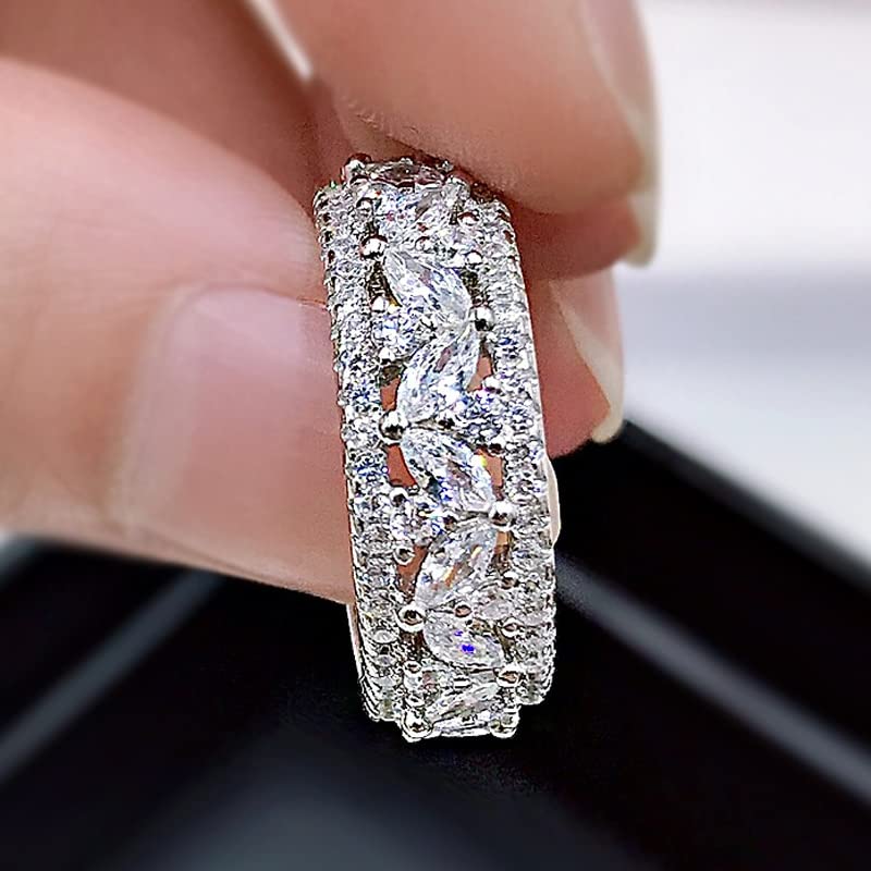 100% Plata de Ley 925, Anillos de Compromiso de Flores ahuecados de Diamantes con Alto Contenido de Carbono para Mujer, joyería Fina