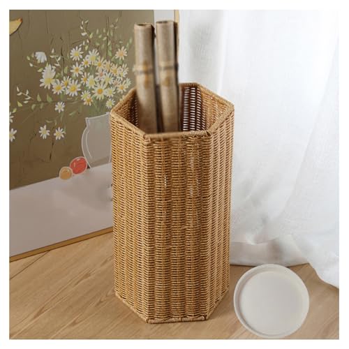 CVHfhjTG umbrella stand, Rattan Hand woven Umbrella Holder with Water Catch Tray and Thicker Frame Home and Hotel Stand