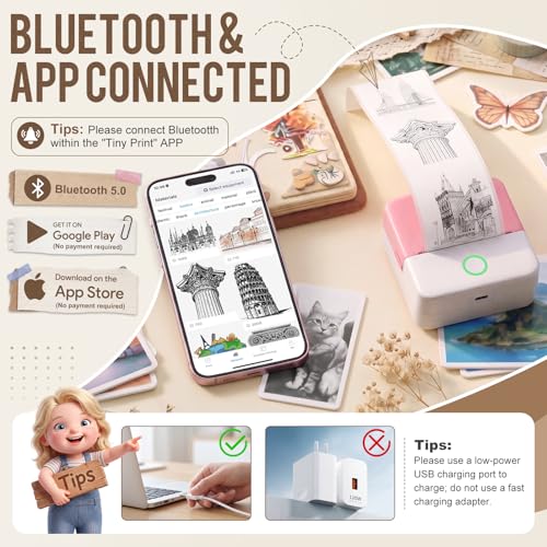Image of cudinham Print Pods Mini Printer, Sticker Printer with 10 Rolls Thermal Printing Paper, Inkless Pocket Printpod for Phone, Impresora Portatil for Notes, DIY, Gift Set for Student, Kids, Family (Pink)