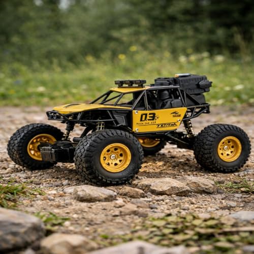Image of Braintastic Rock Climbing RC Cart Off-Road Rock Crawler Truck Vehicle 2.4ghz 2wd 1: 20 Radio Remote Control Car Toys for Kids 5+ Years (Golden)