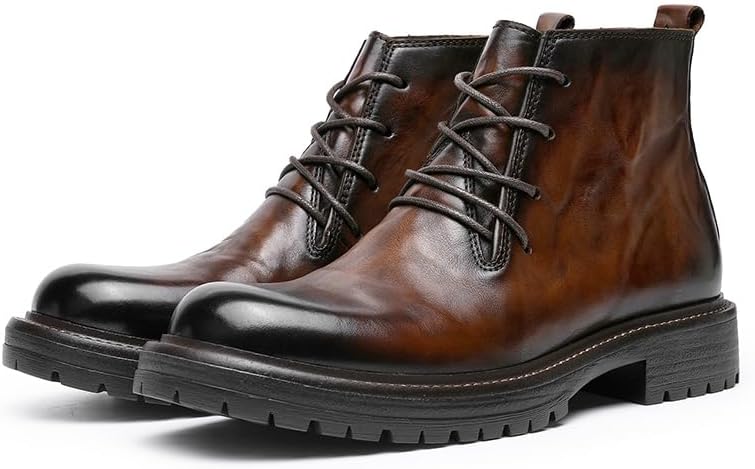 DESAI Men's Leather Derby Boots Winter Business Casual Lace Up Ankle Non Slip Black - Image 5