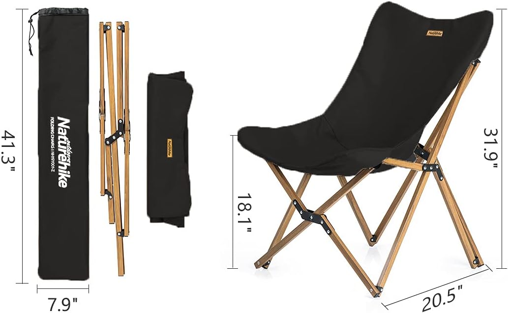 Naturehike Outdoor Furniture Camping Wood Grain Aluminum Folding Moon Chair (Black) : Sports & Outdoors
