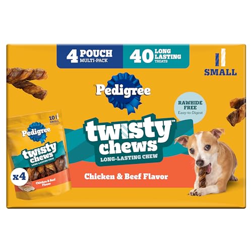 Pedigree Twisty Chews Small Long-Lasting Dog Treats Chicken & Beef Flavor 9.17 oz. Pouch Pack of 4 (40 Count)