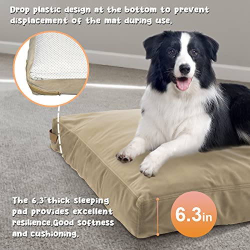 Mestuel Dog Bed, 46'' Soft Short Plush Pet Beds For Large Dogs, Anti Slip Indoor 6.3'' Think Dog Sleeping Mattress Crate Pad With Washable Cover For Golden Retriever Dobermann Border Collie,Khaki #TOP3