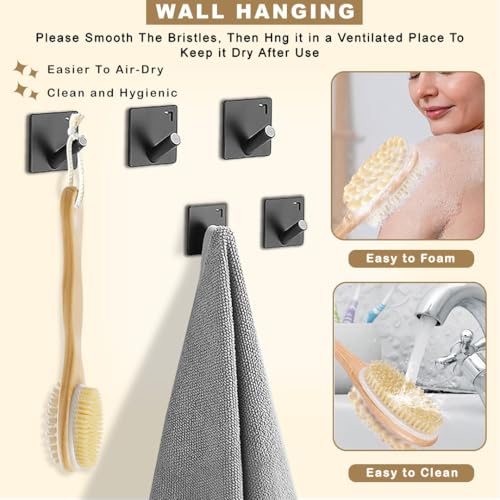 Image of Tony Stark 2-in-1 Long Handle Body Brush | Exfoliating & Massaging Bath Brush | Helps Reduce Cellulite | Boosts Blood Circulation | Gently Removes Dead Skin Cells | Natural Soft Bristles - 1 Piece